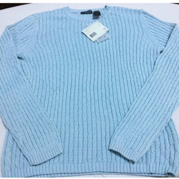 Liz Claiborne Women Size L Crew Neck Sweater Top Cotton Cable Knit Lt. Blue NWT - Picture 2 of 9